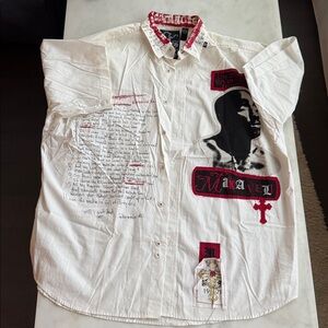 makaveli branded 2PAC White and Red Graphic Button Down Shirt 2XL